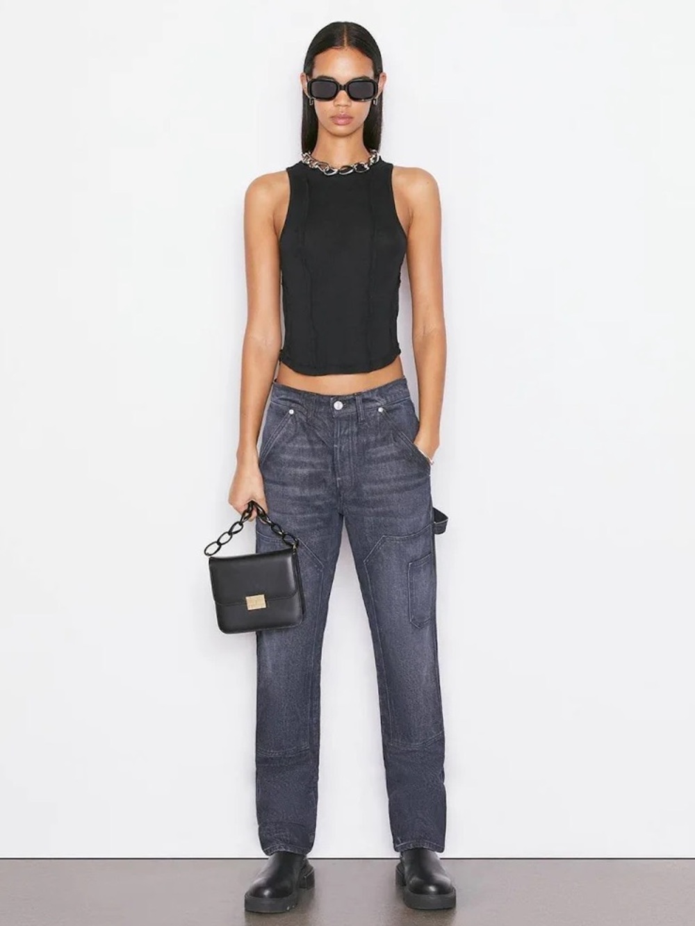 Frame Le Slouch Boyfriend Jeans Utility Grey Black Size 25 Low Slung Y2K Baggy